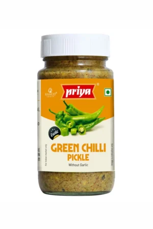 PRIYA GREEN CHILLI (SLICED) WITHOUT GARLIC PICKLE - 300G X 6
