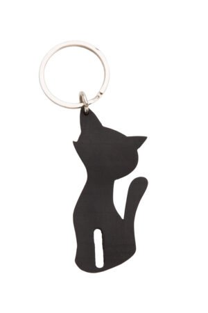 Smokey Recycled Rubber Cat Vegan Keyring by Paguro Upcycle