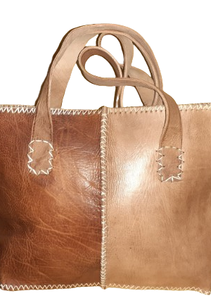 Bolso mujer vacuno hilo blanco combinado mediano