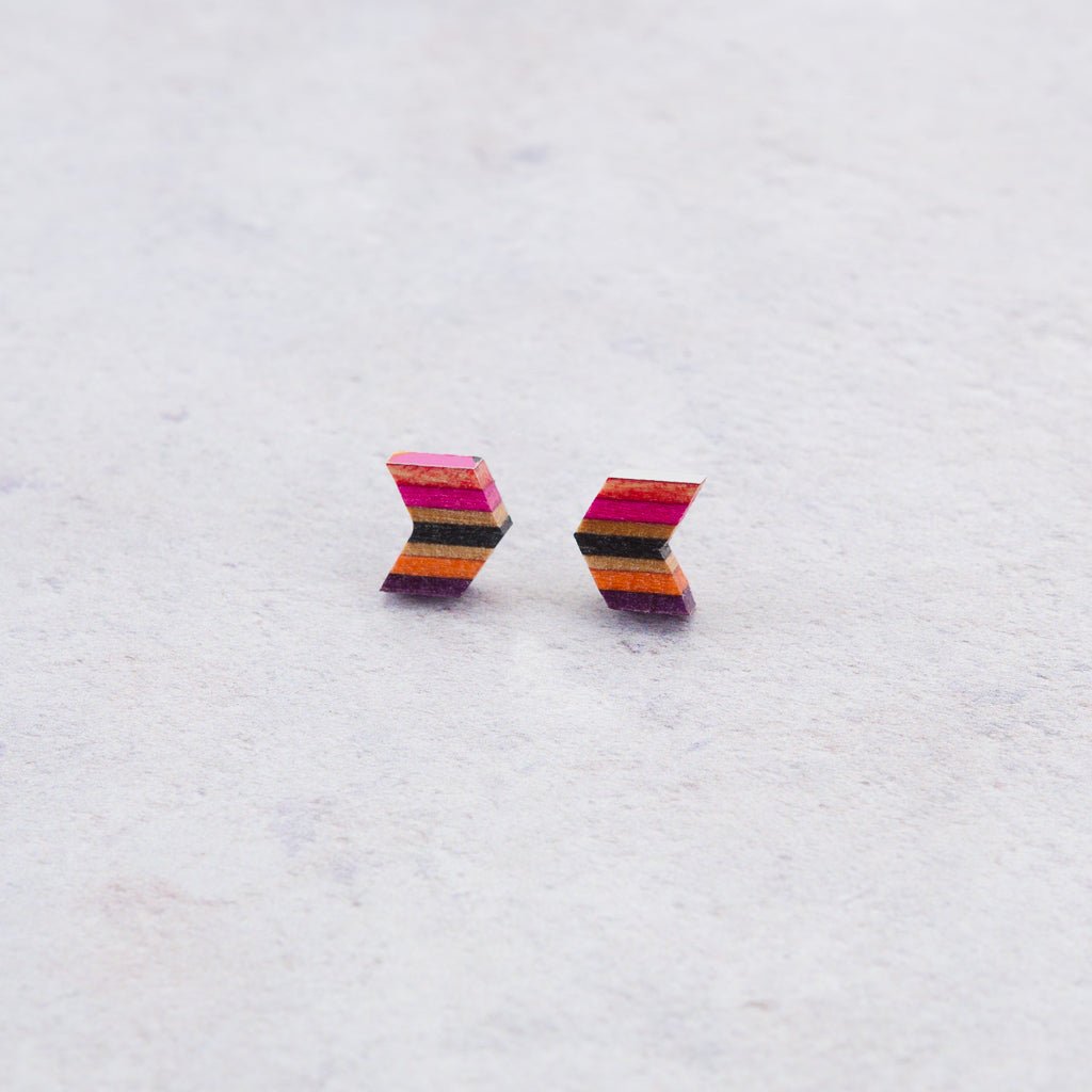 Arrow Colourful Recycled Skateboard Stud Earrings by Paguro Upcycle