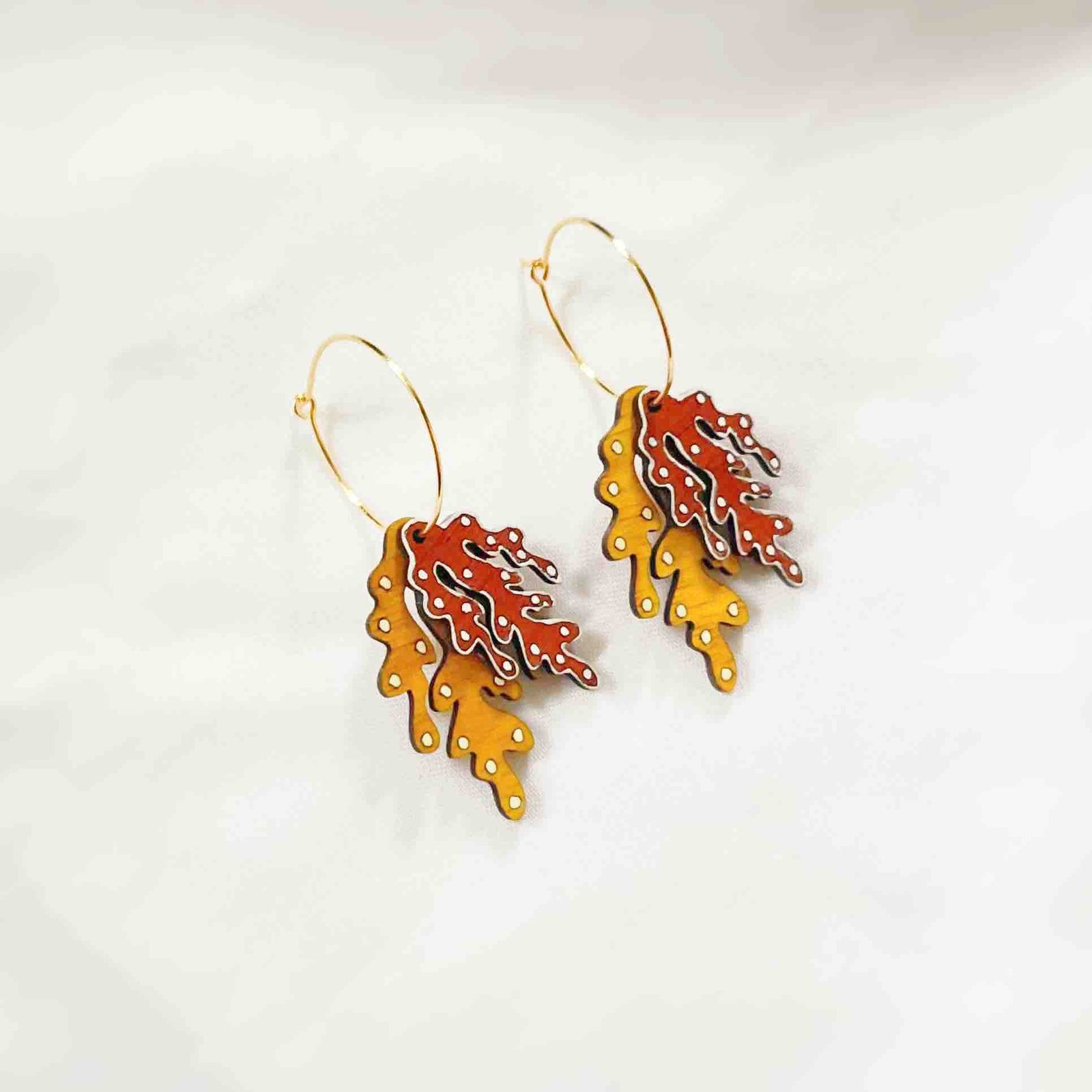 Coral Eco-friendly Recycled Wood & Gold Earrings - Image 10