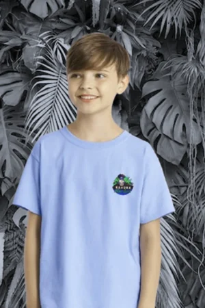 Camiseta Orgánica Azul Unisex para Niños - Diseño Volcán Hawaii