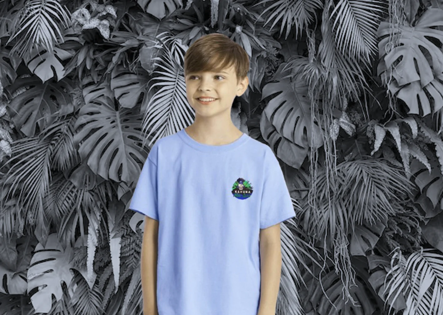Camiseta Orgánica Azul Unisex para Niños - Diseño Volcán Hawaii