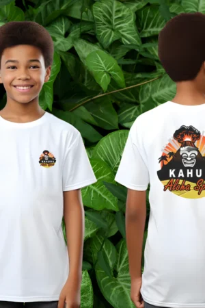 Camiseta Orgánica Blanca Unisex para Niños - Diseño Volcán Hawaii