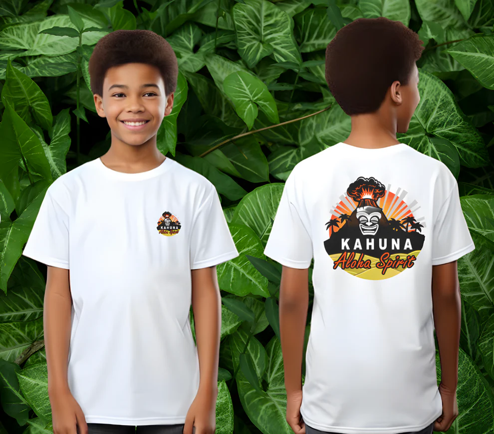 Camiseta Orgánica Blanca Unisex para Niños - Diseño Volcán Hawaii