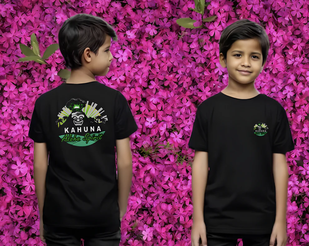 Camiseta Orgánica Negra Unisex para Niños - Diseño Volcán Hawaii