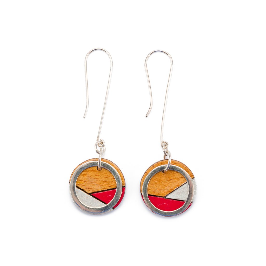 Conture Recycled Wood Silver Dangle Earrings (6 Colours) by Paguro Upcycle
