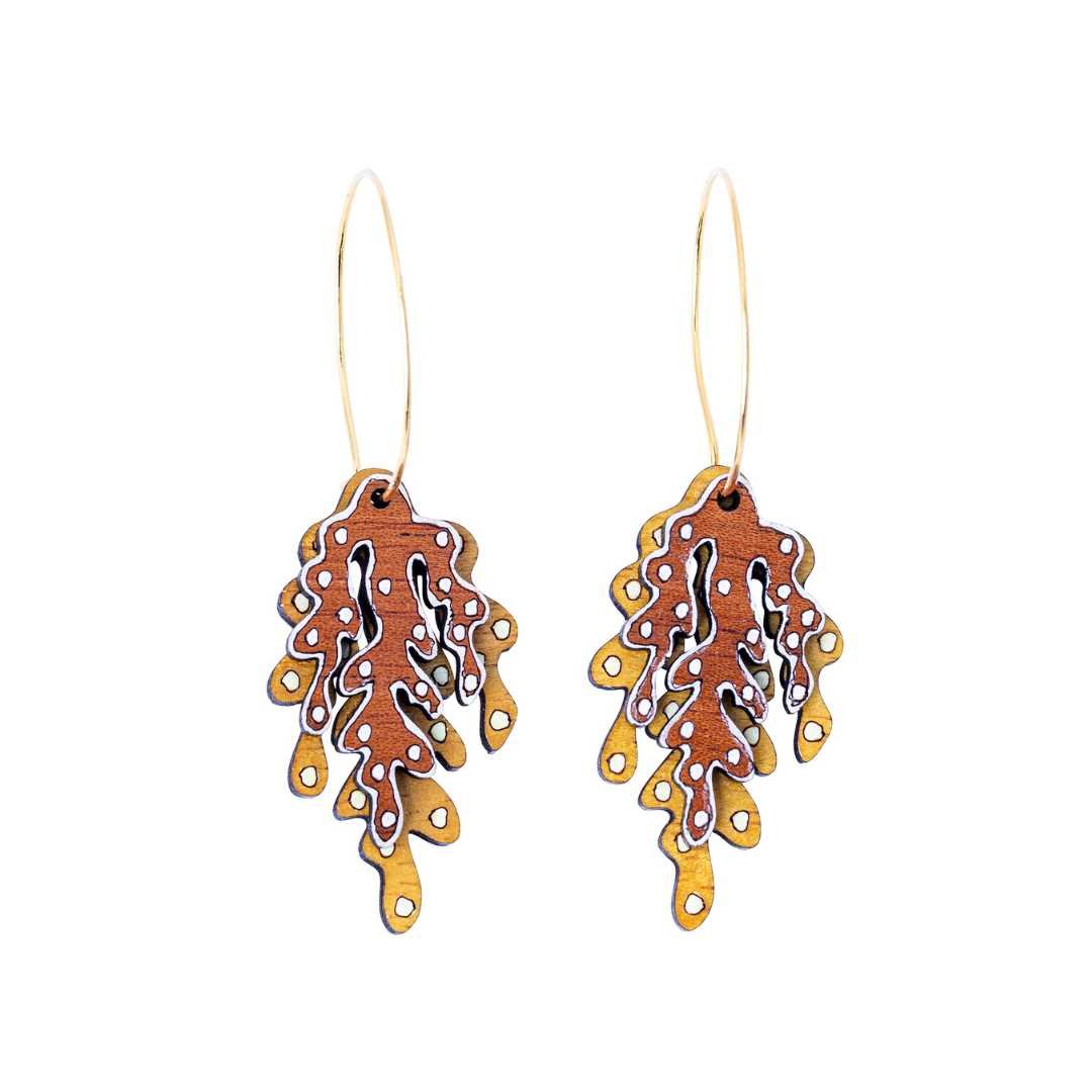 Coral Eco-friendly Recycled Wood & Gold Earrings - Image 7