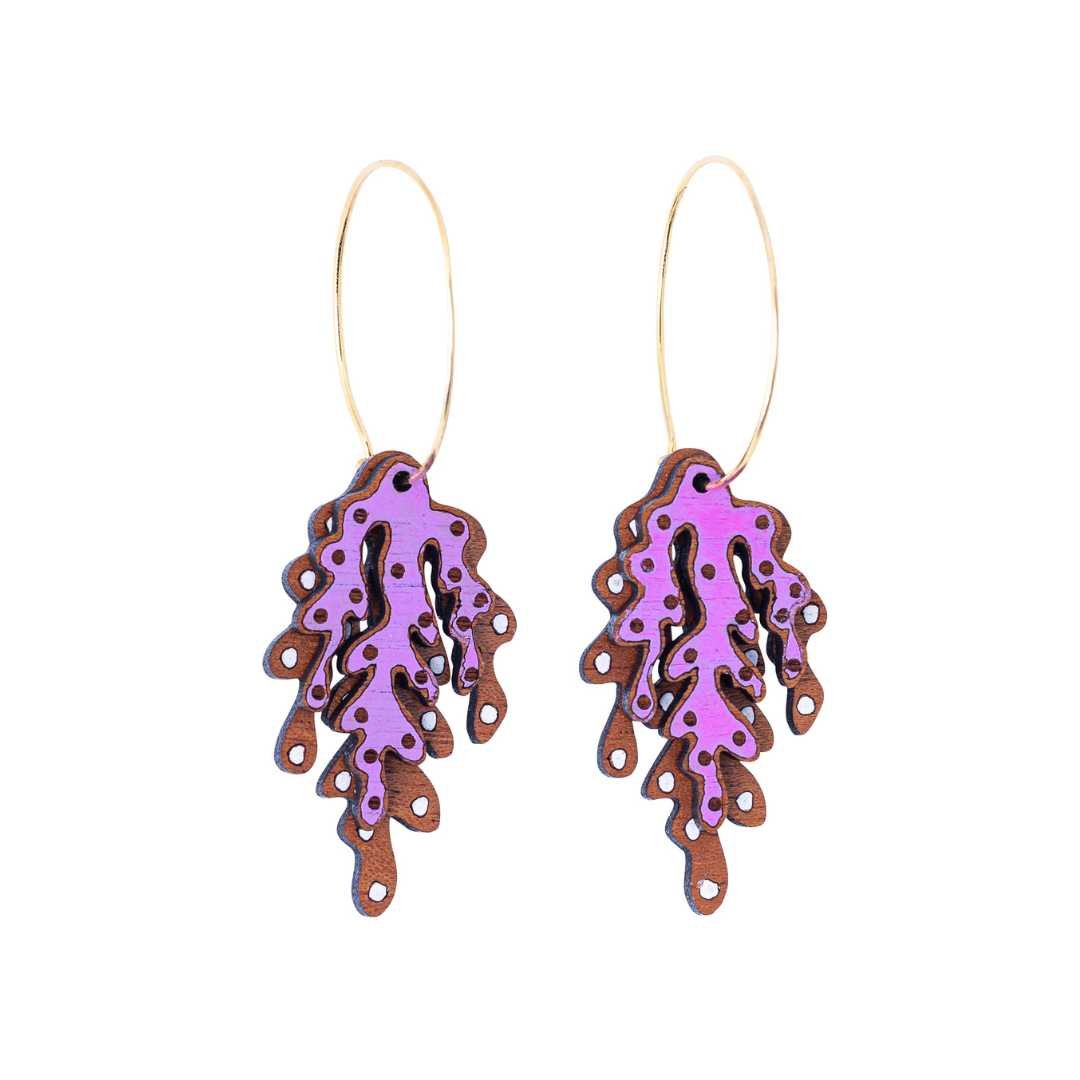 Coral Eco-friendly Recycled Wood & Gold Earrings - Image 3