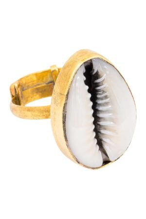 Cowrie Shell Recycled Brass Adjustable Ring