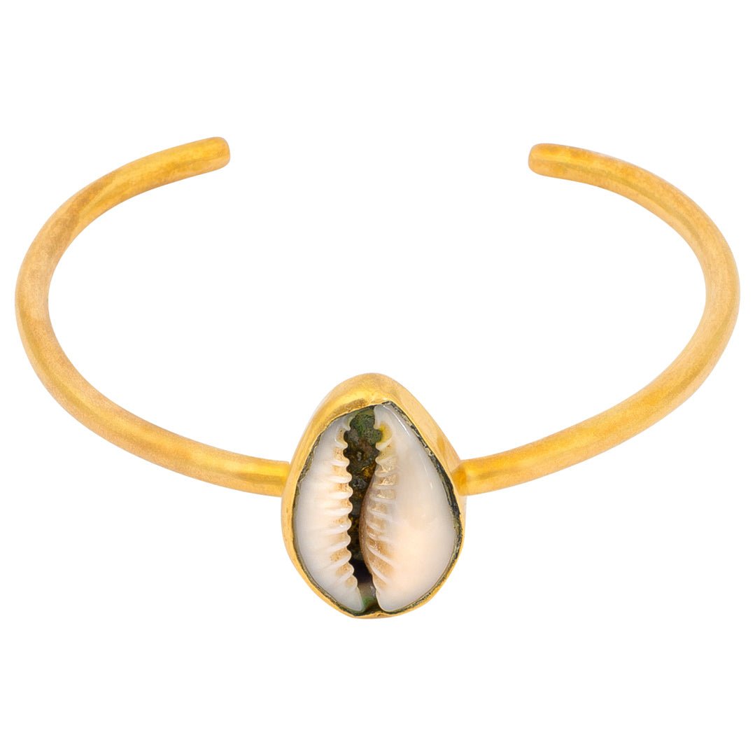 Cowrie Shell Recycled Brass Adjustable Bangle
