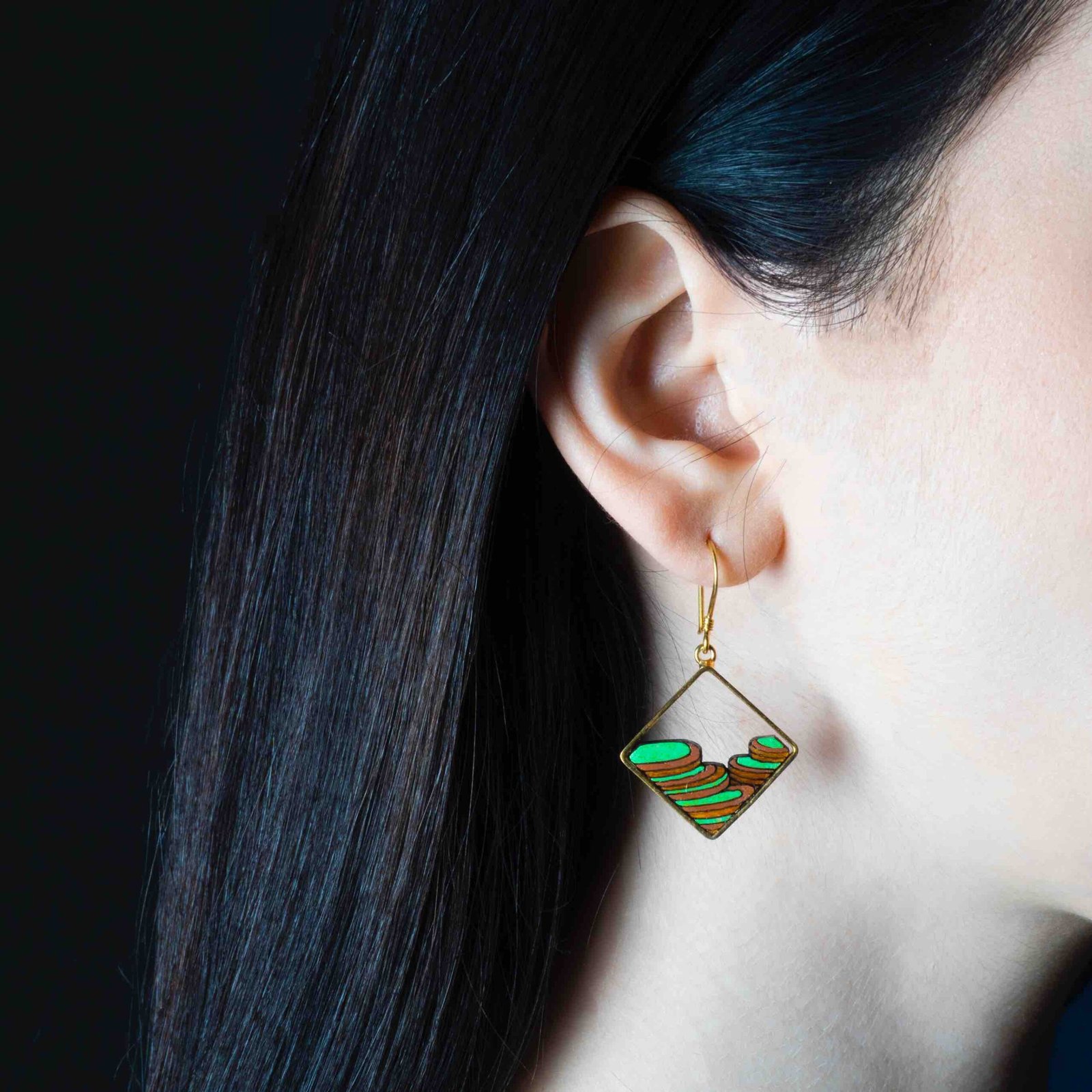 Rice Terrace Eco-friendly Recycled Wood Gold Earrings - Image 2
