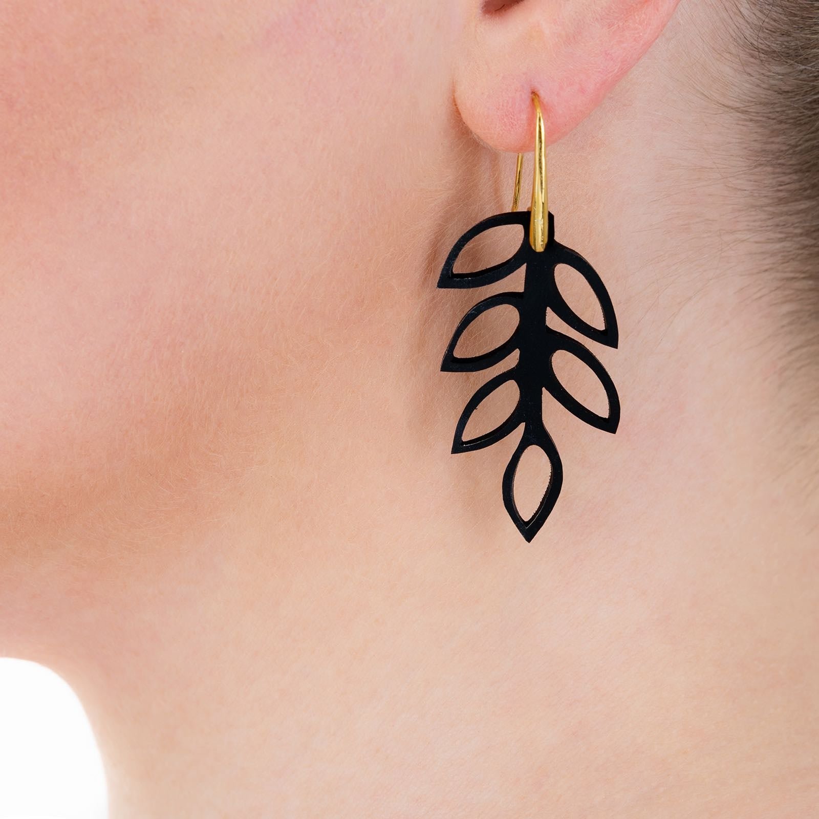 Evergreen Leaf Recycled Rubber Earrings - Image 2