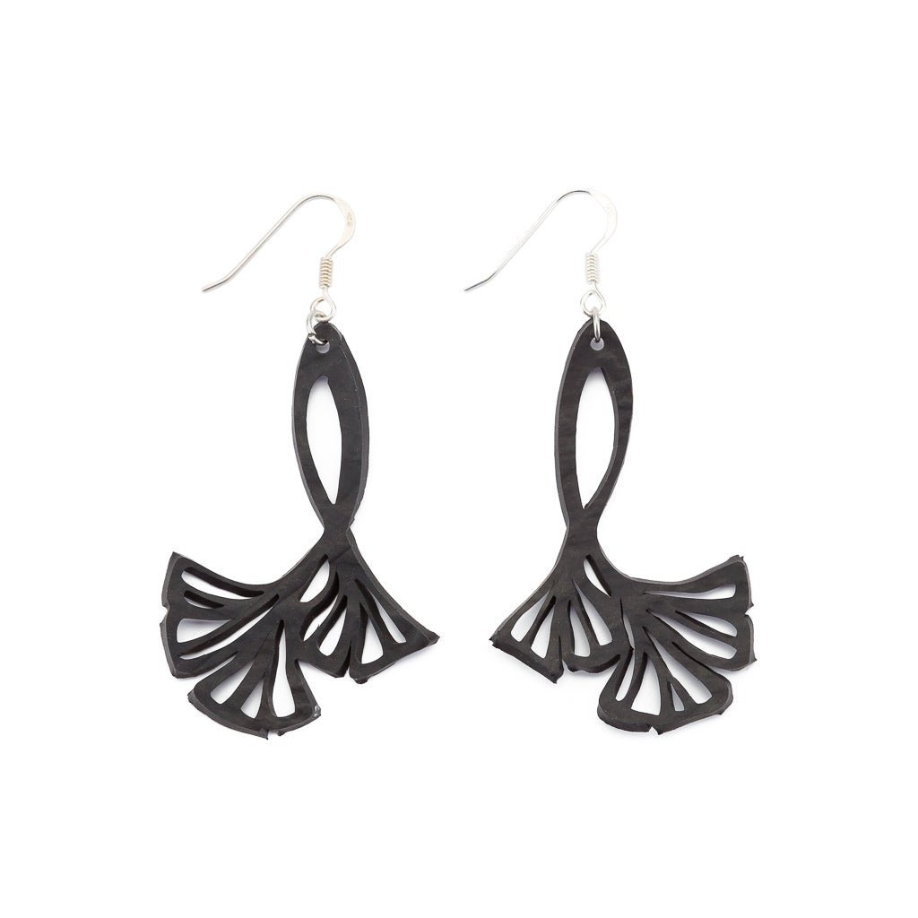 Fan Leaf Recycle Rubber Clover Earrings by Paguro Upcycle