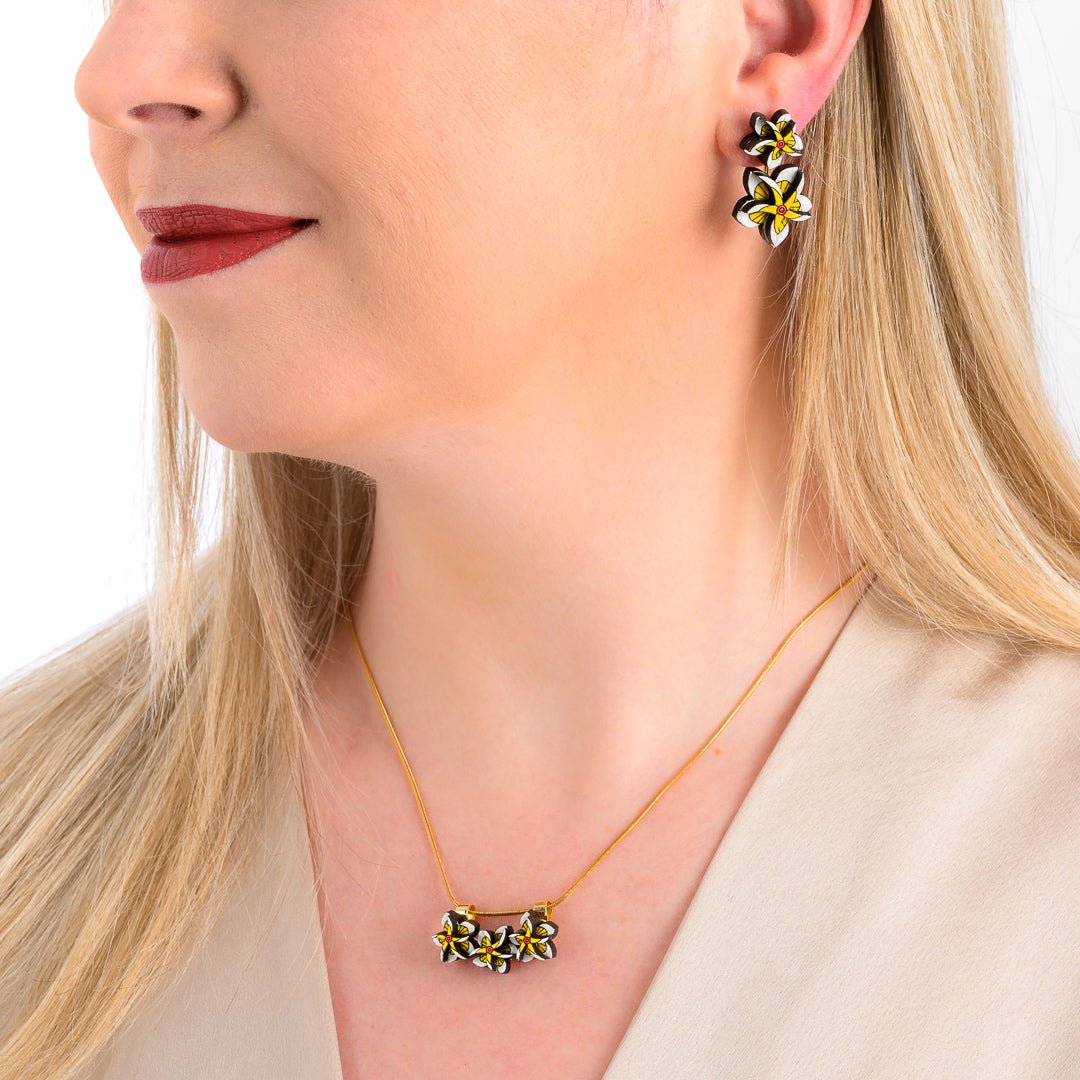 Kamboja (Frangipani) Reclaimed Wood Earrings - Image 3