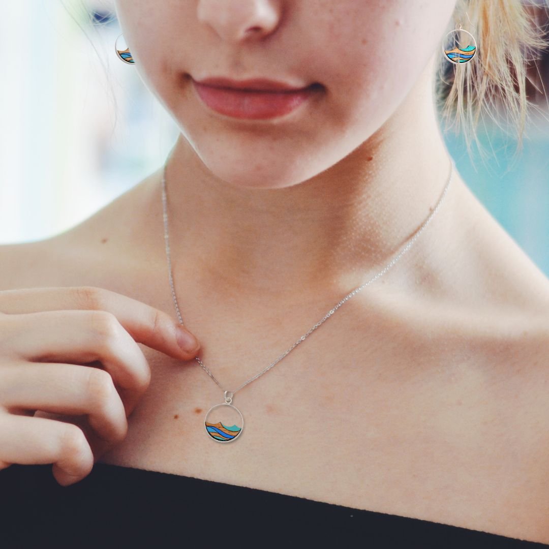 Ocean Eco-friendly Recycled Wood Silver Earrings - Image 3