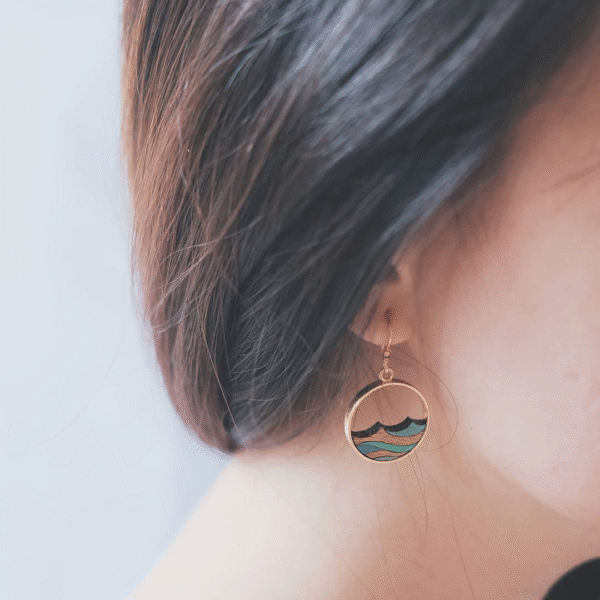 Ocean Eco-friendly Recycled Wood Gold Earrings by Paguro Upcycle
