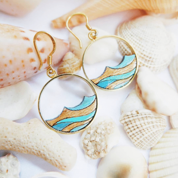 Ocean Eco-friendly Recycled Wood Gold Earrings by Paguro Upcycle