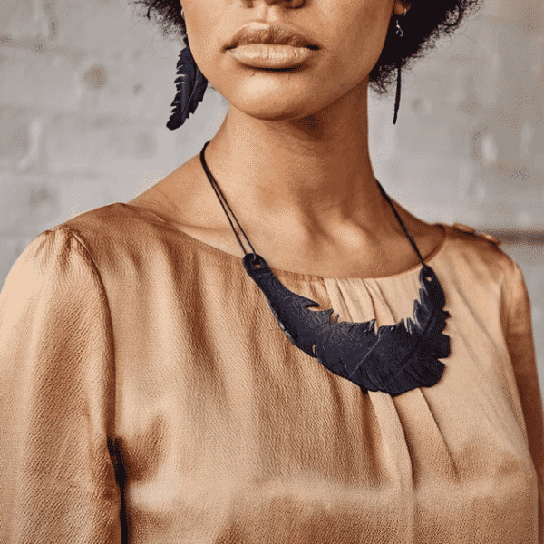 Angel Inner Tube Feather Necklace by Paguro Upcycle