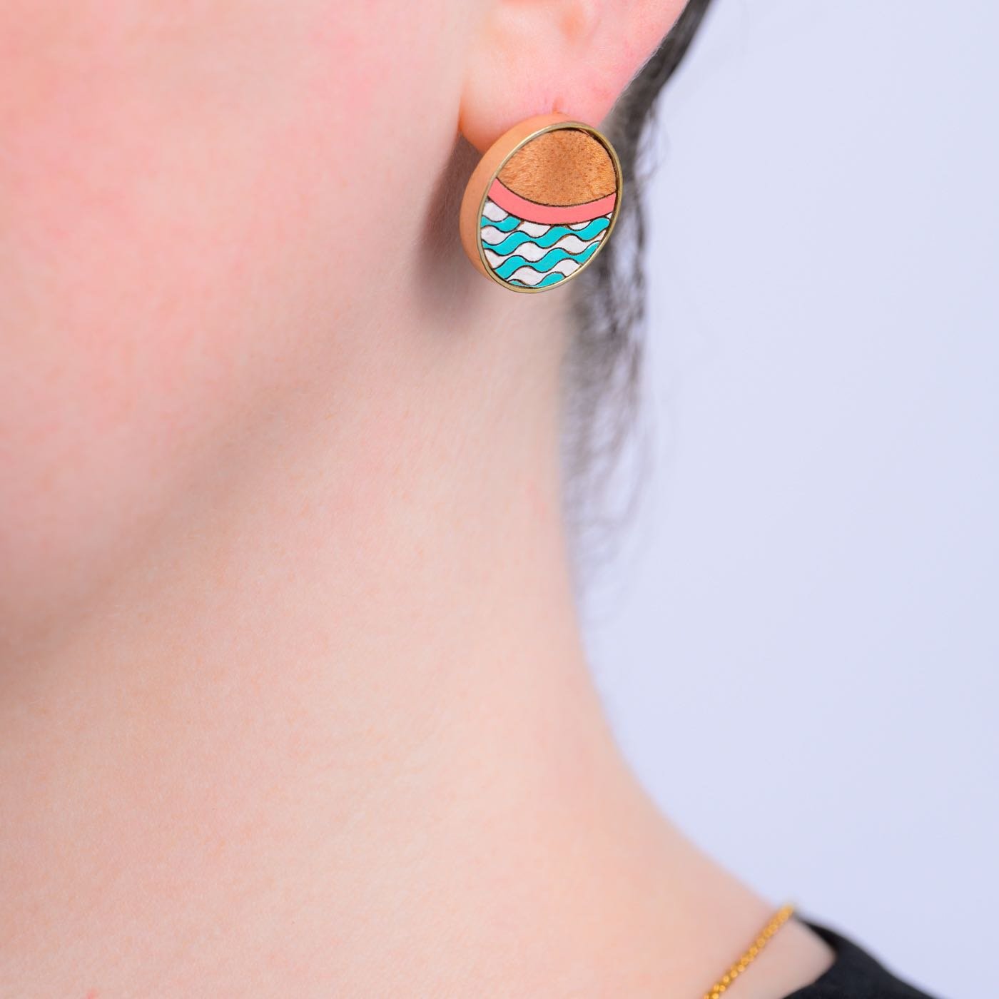 Island Recycled Wood Gold Earrings - Image 2