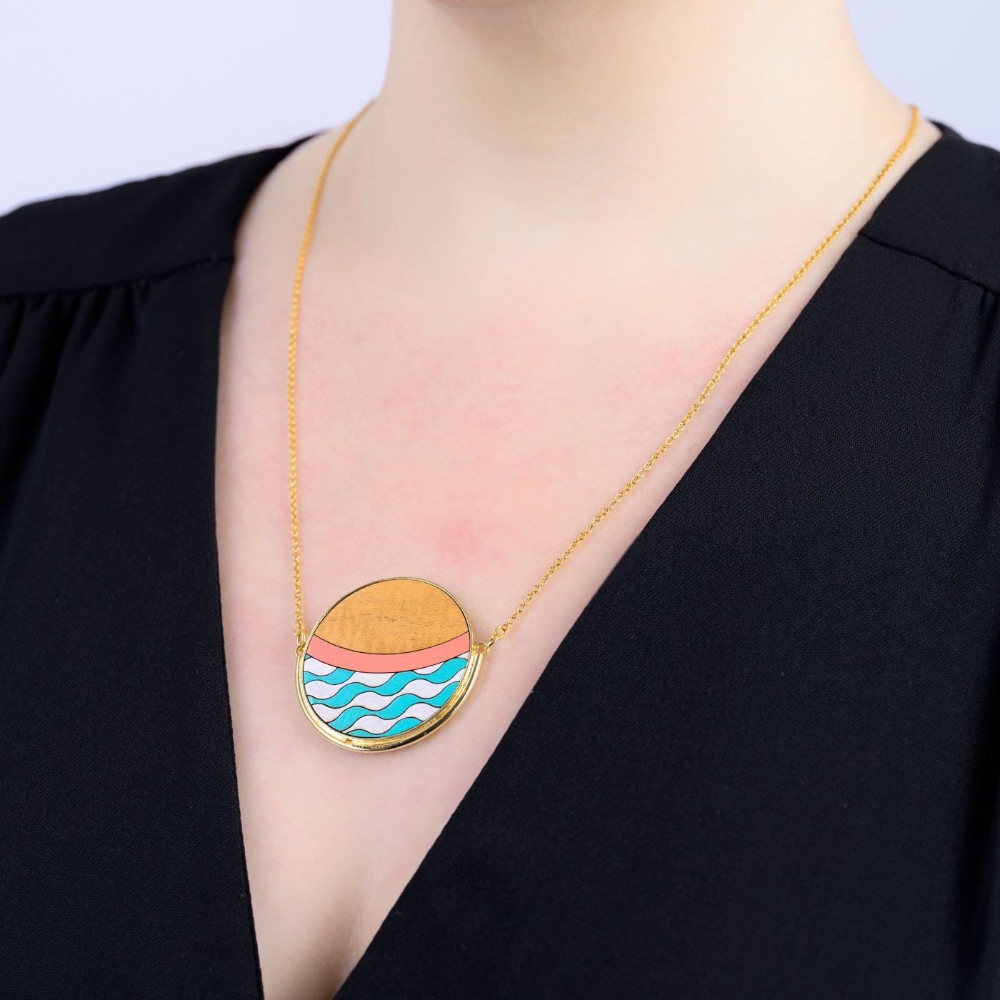 Island Recycled Wood Gold Necklace - Image 2