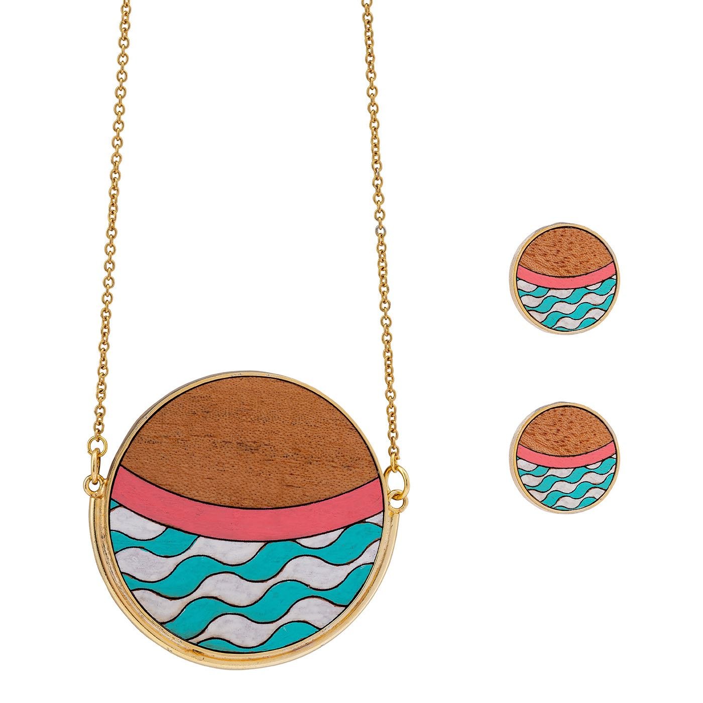 Island Recycled Wood Gold Earrings - Image 3