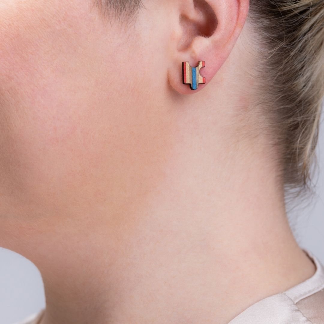Jigsaw Recycled Skateboard Stud Earrings - Image 2