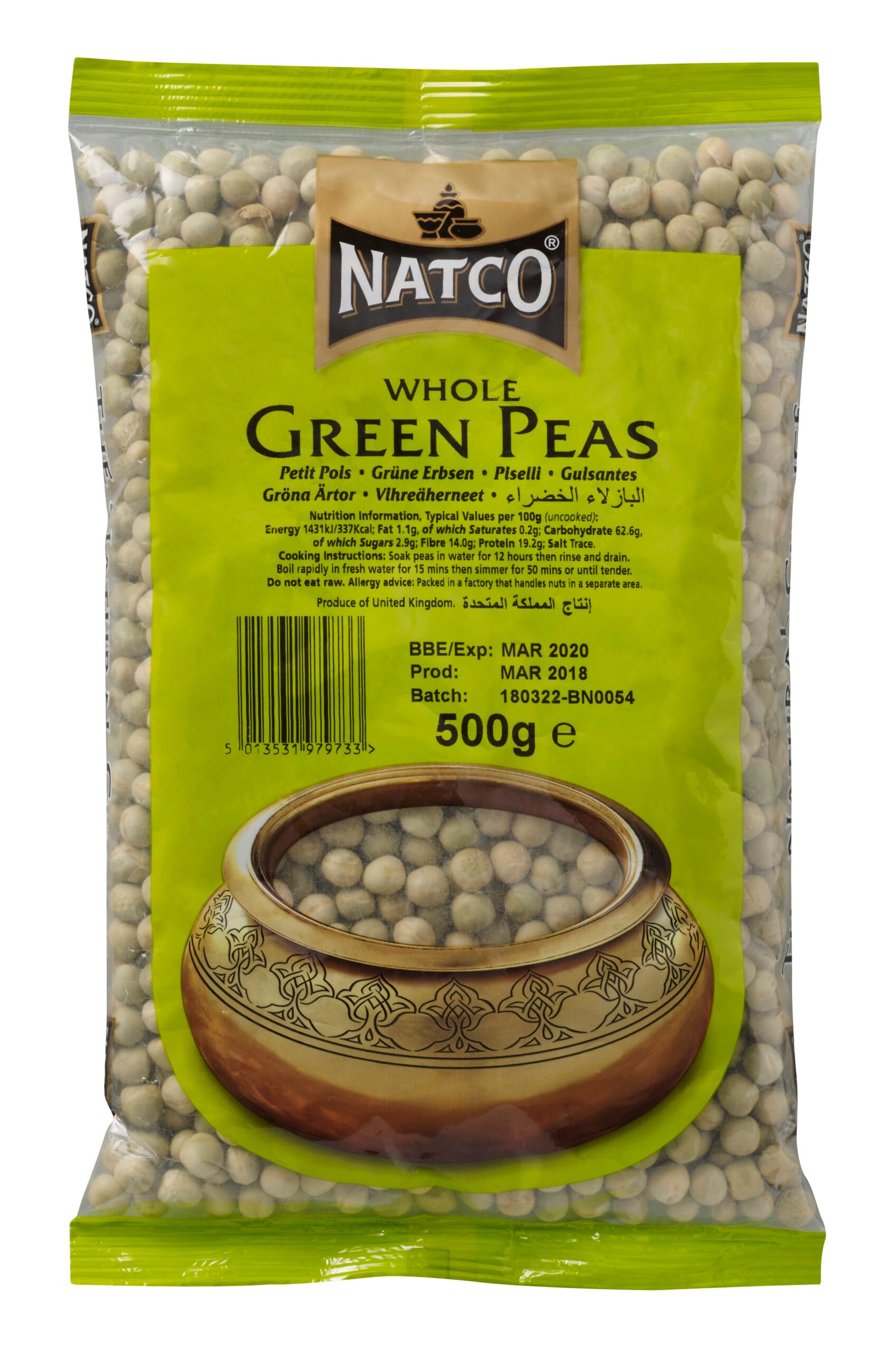 Natco Whole Green Peas 20X500G