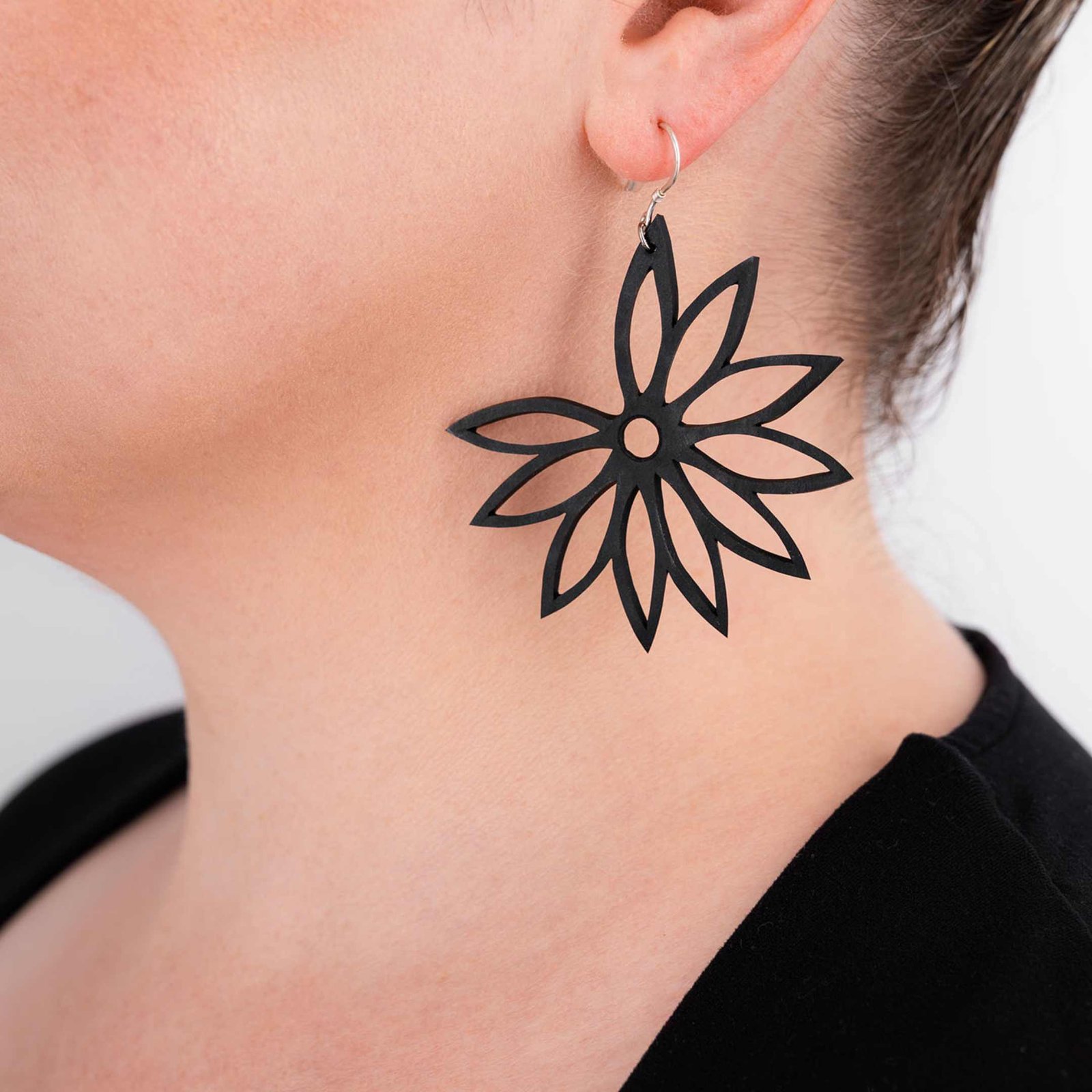 Lotus Statement Recycle Rubber Earrings - Image 2