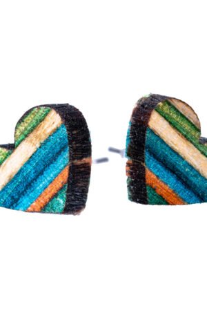 Love Heart Recycled Skateboard Wooden Stud Earrings by Paguro Upcycle