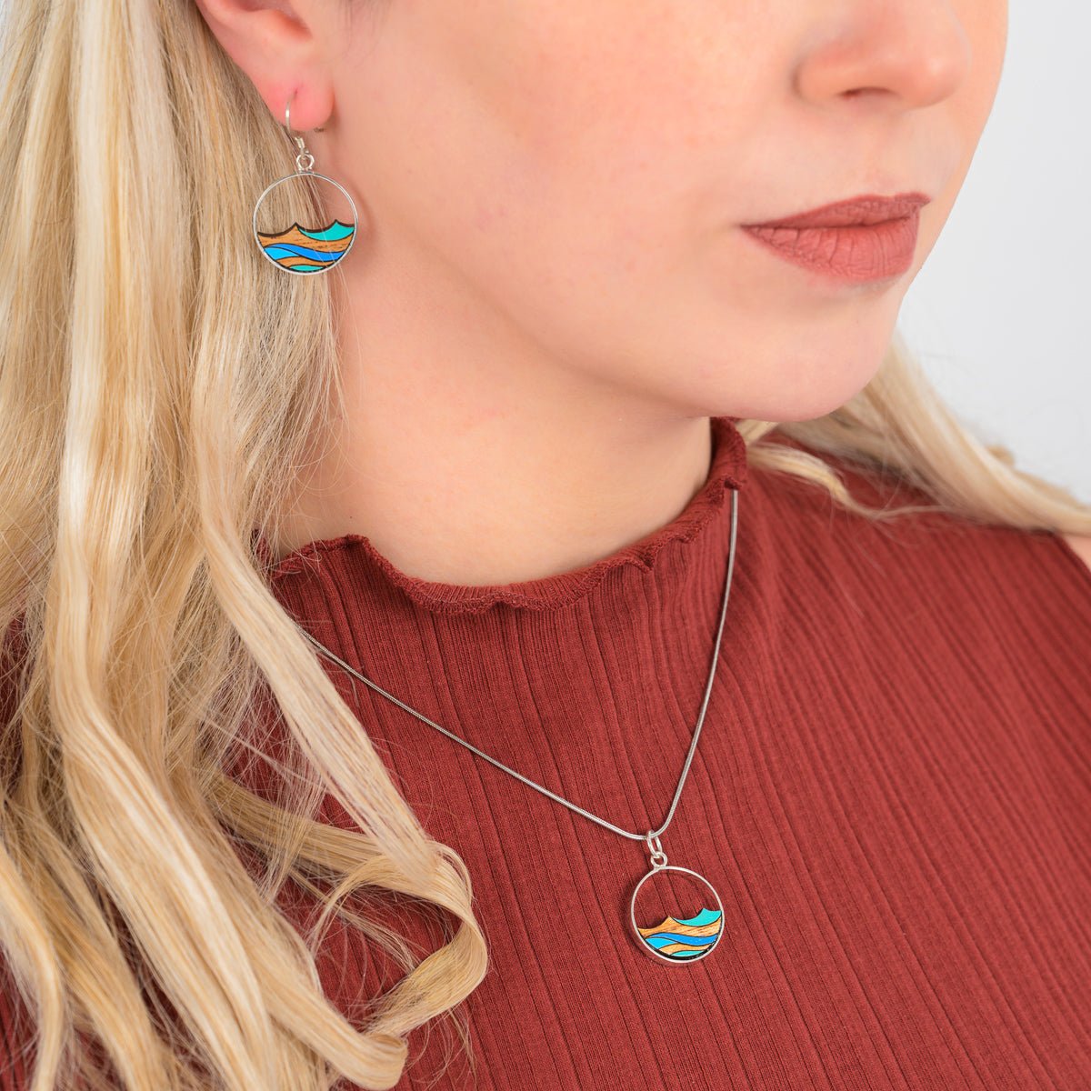 Ocean Eco-friendly Recycled Wood Silver Earrings - Image 2