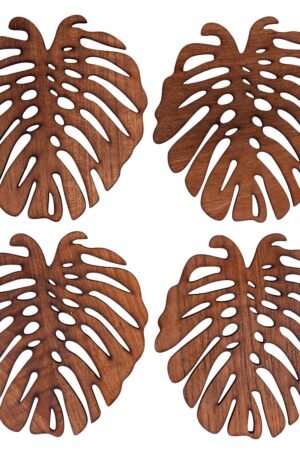 Monstera Upcycled Teak Wood Coasters - Set of 2 or 4