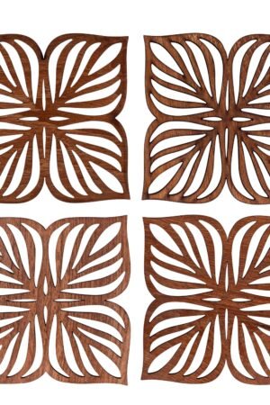 Botanical Upcycled Teak Wood Coasters - Set of 2 or 4