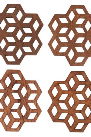 Cubix Geometric Upcycled Teak Wood Coasters - Set of 2 or 4