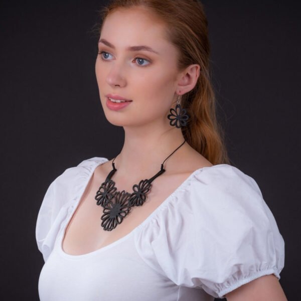 Dahlia Flower Recycled Rubber Earrings by Paguro Upcycle