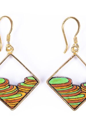 Rice Terrace Eco-friendly Recycled Wood Gold Earrings by Paguro Upcycle
