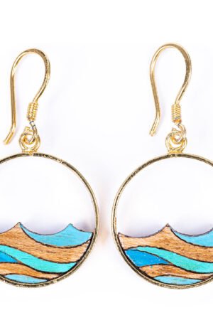 Ocean Eco-friendly Recycled Wood Gold Earrings by Paguro Upcycle