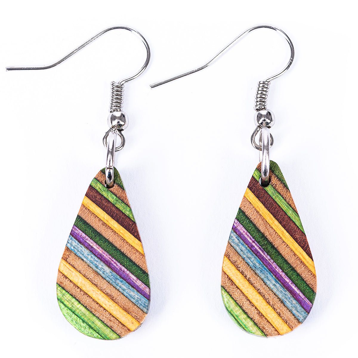 Teardrop Elegant Recycled Skateboard Dangle Earrings by Paguro Upcycle