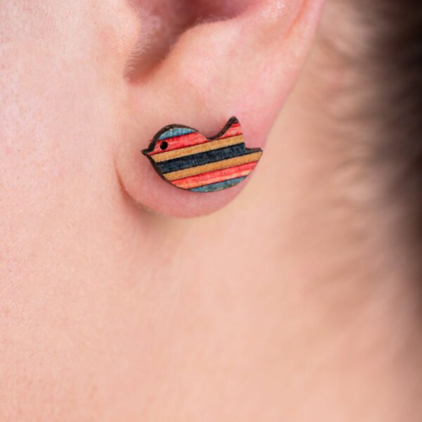 Robin Little Bird Recycled Skateboard Stud Earrings by Paguro Upcycle