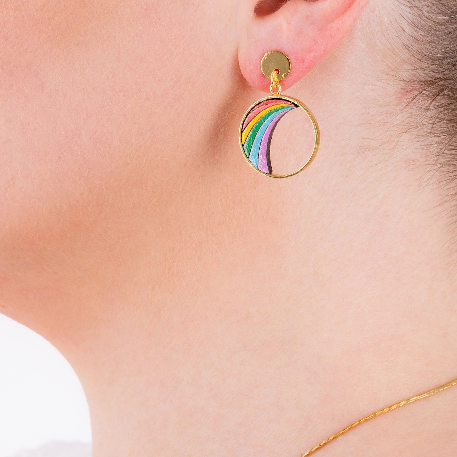 Rainbow Eco-friendly Recycled Wood Gold Earrings - Image 2