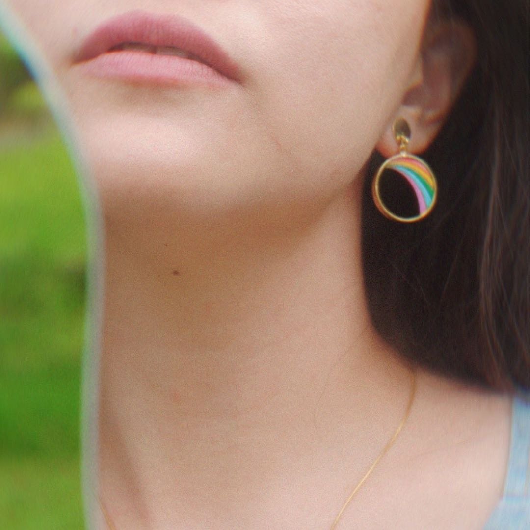 Rainbow Eco-friendly Recycled Wood Gold Earrings - Image 4
