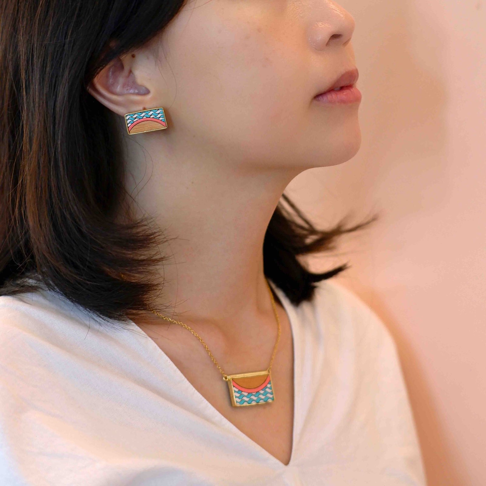 Seaside Recycled Wood Gold Earrings - Image 4