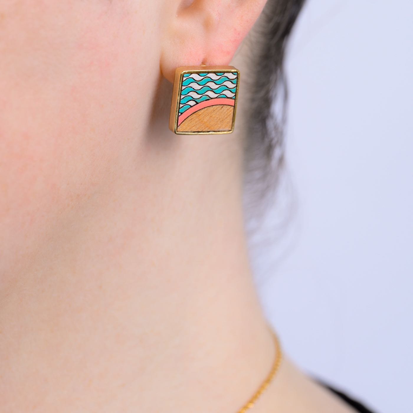 Seaside Recycled Wood Gold Earrings - Image 2