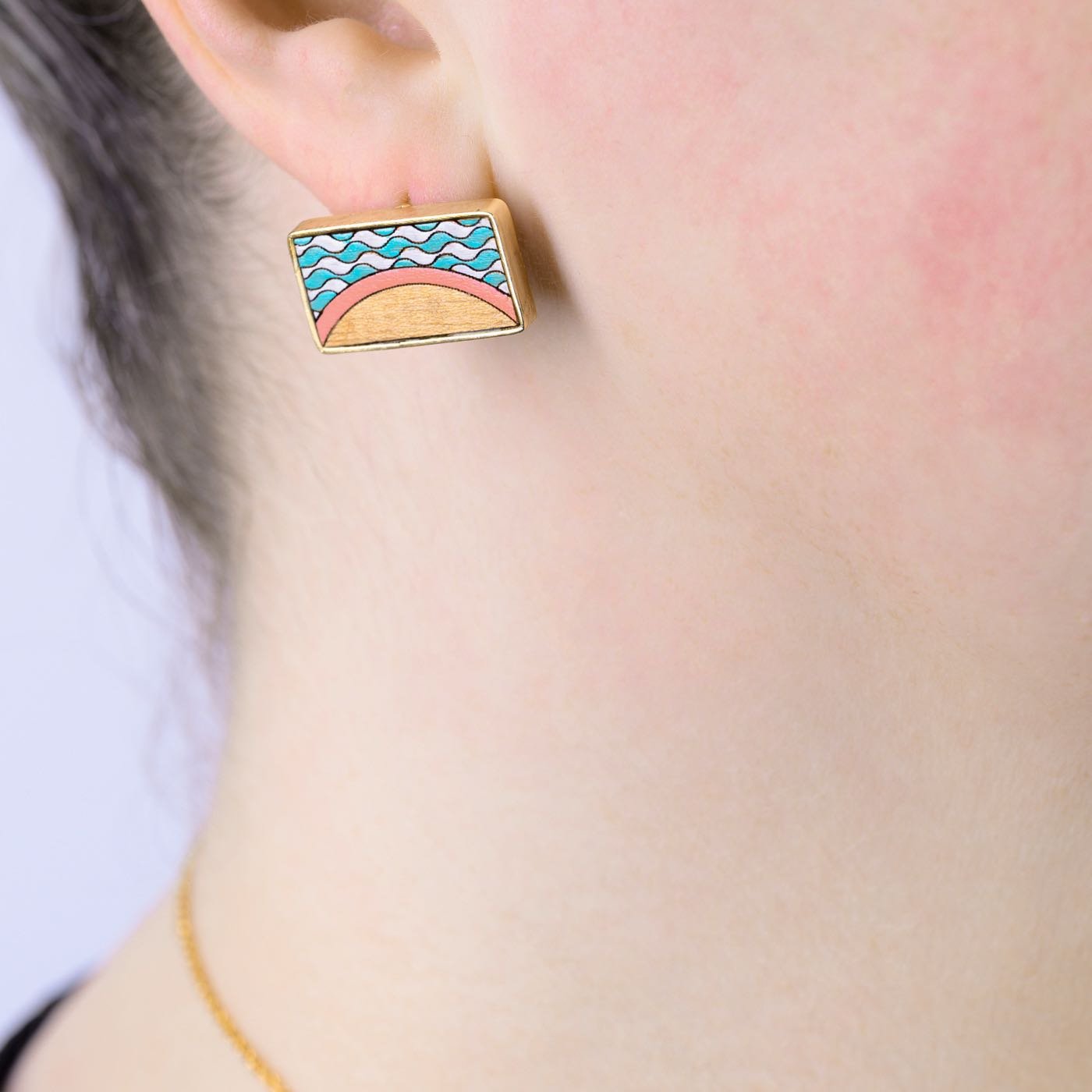 Seaside Recycled Wood Gold Earrings - Image 3