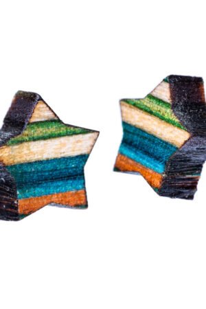 Star Recycled Skateboard Wooden Stud Earrings