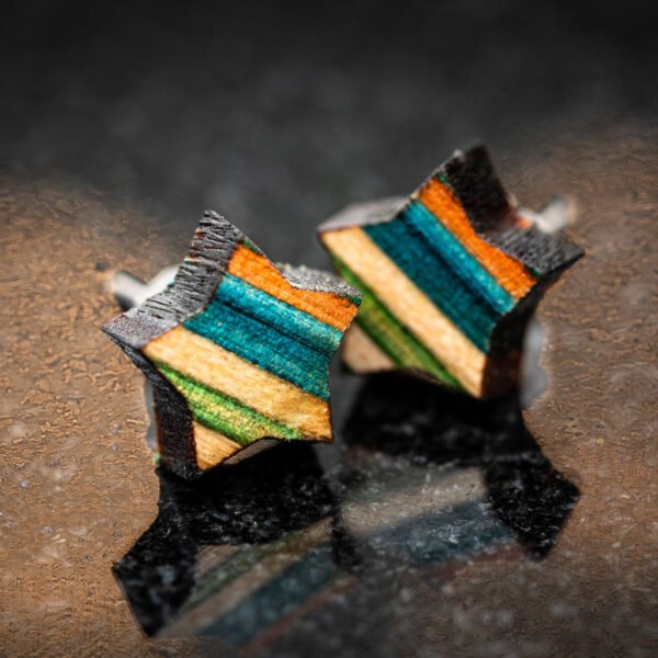 Star Recycled Skateboard Wooden Stud Earrings by Paguro Upcycle