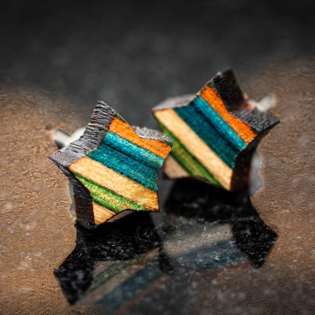 Star Recycled Skateboard Wooden Stud Earrings by Paguro Upcycle