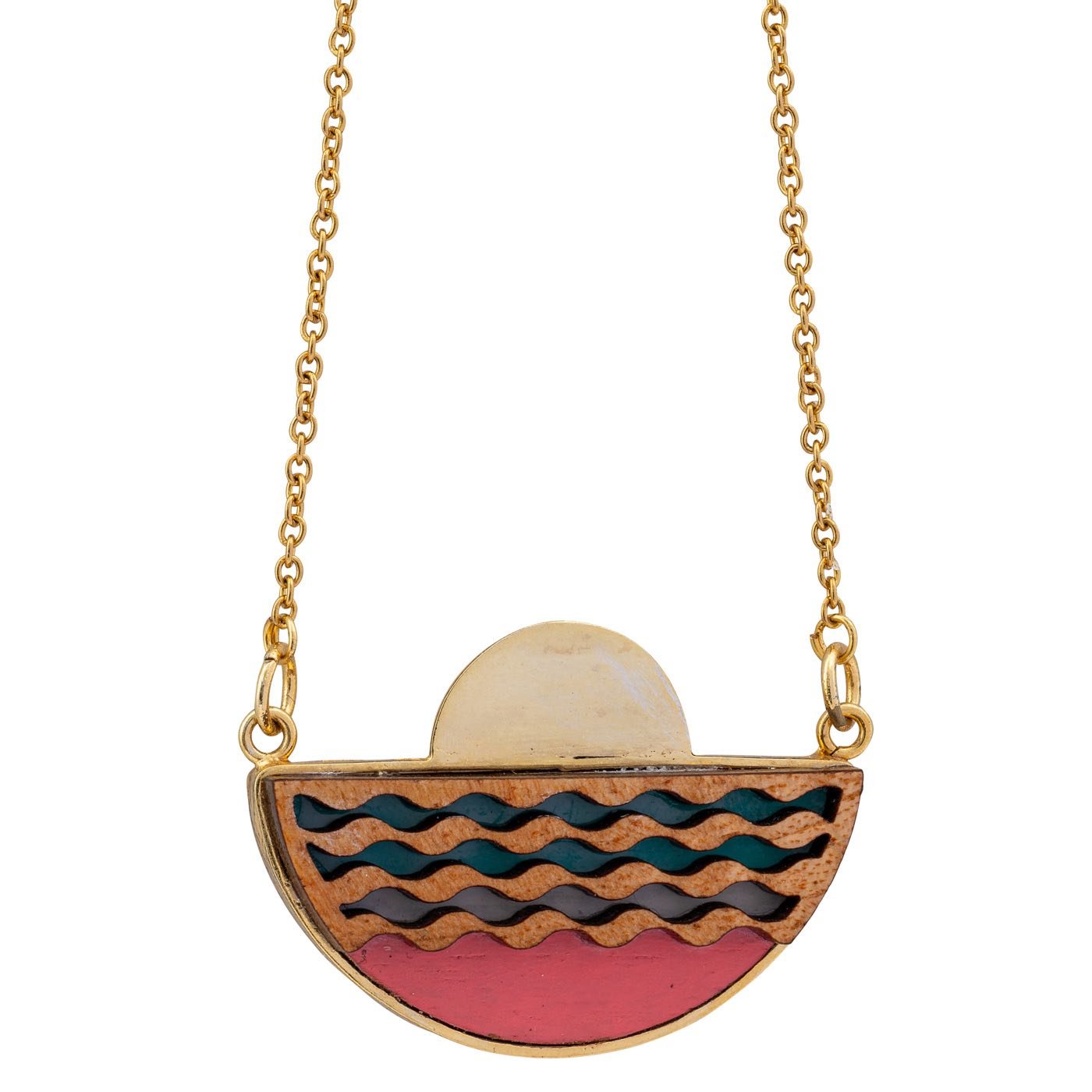 Sunset Recycled Wood Gold Necklace