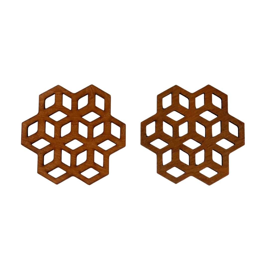 Cubix Geometric Upcycled Teak Wood Coasters - Set of 2 or 4 - Image 6
