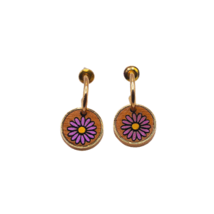 Aster Flower Recycled Wood Gold Earrings